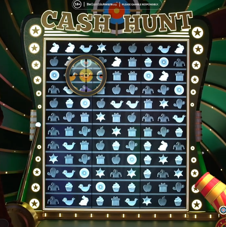 Cash Hunt mirino a croce per sparare ai simboli e rivelare moltiplicatori nascosti